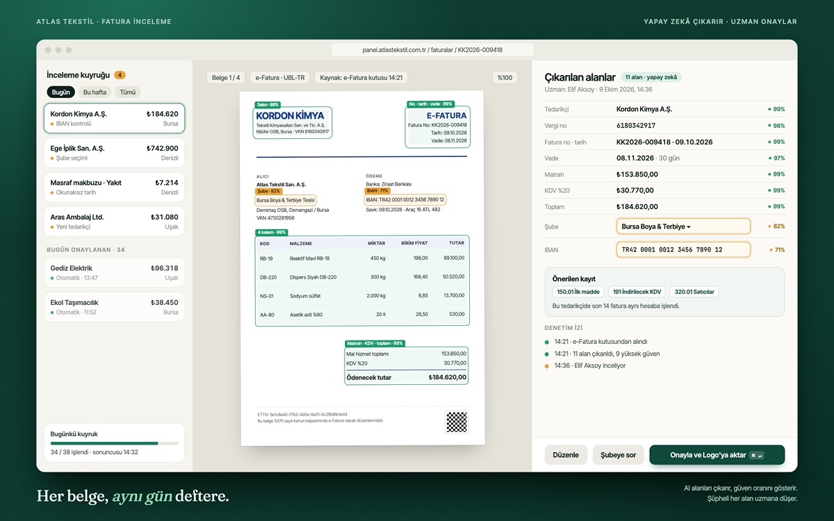 Atlas Tekstil — Invoice review: AI extracts, a specialist approves
